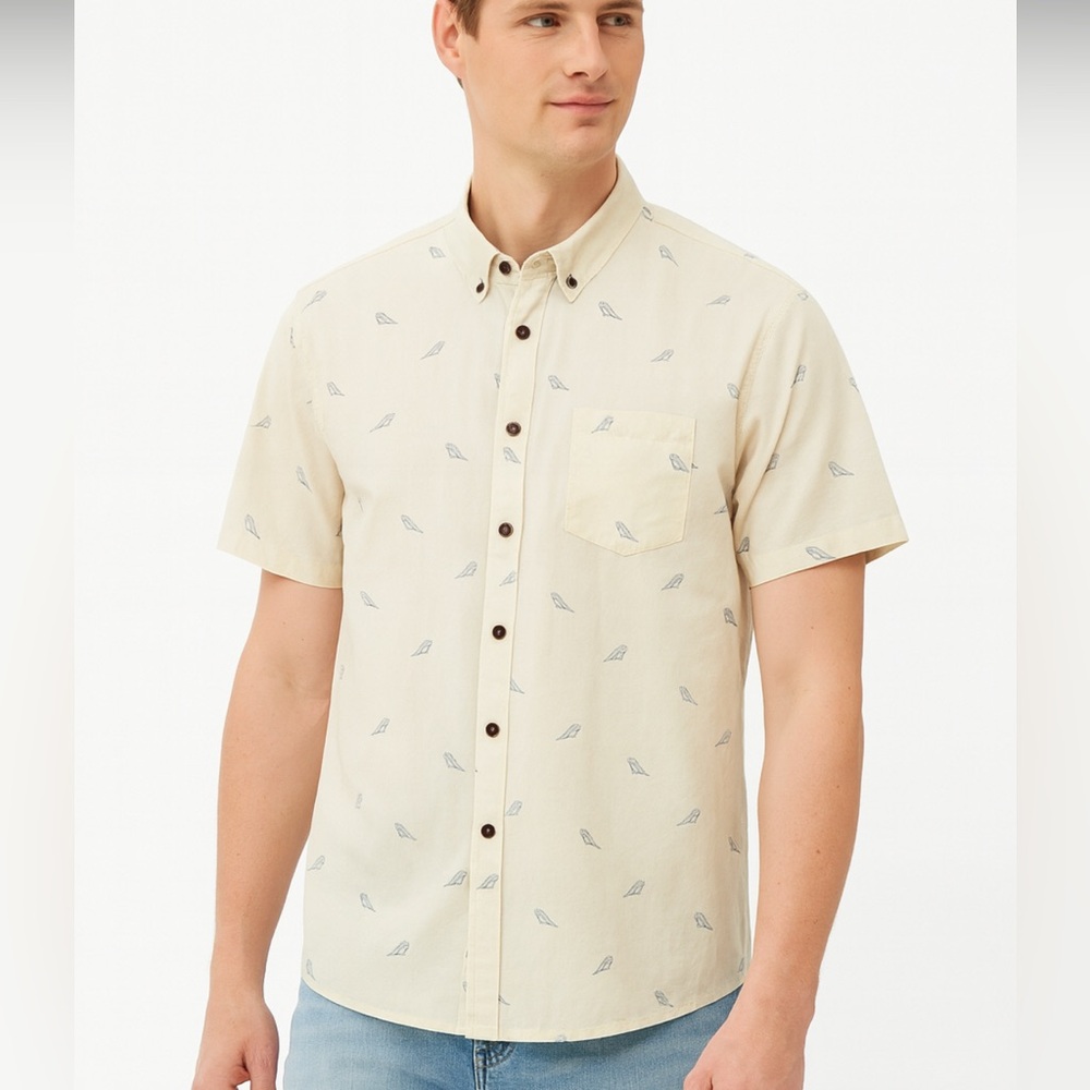 J. Crew Cream Button-Down Shirt with Birds  Pattern XL SLIM